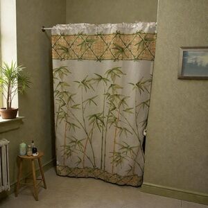 Martha Stewart Bamboo Cloth Shower Curtain Lattice Garden Botanical Asian Green